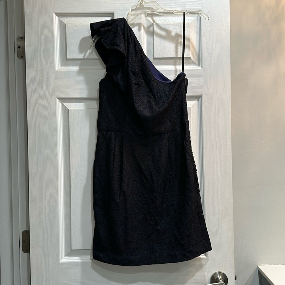 BCBGeneration Sz 10 “Custom Altered Chest to 34b” Blk Lace/Blu Slip Dress Mini